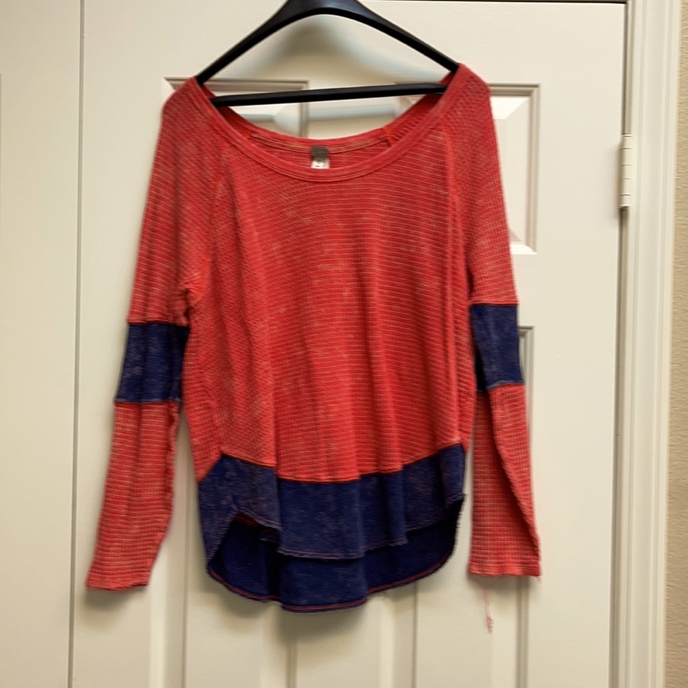We the free red and navy thermal, waffle weave.